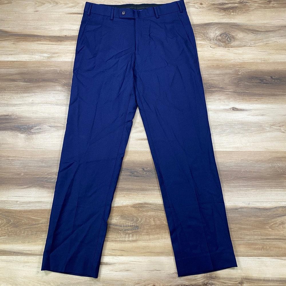Alton Lane Dress Pants Men 33 Quiet Luxury Tailored Straight 100% Wool Blue